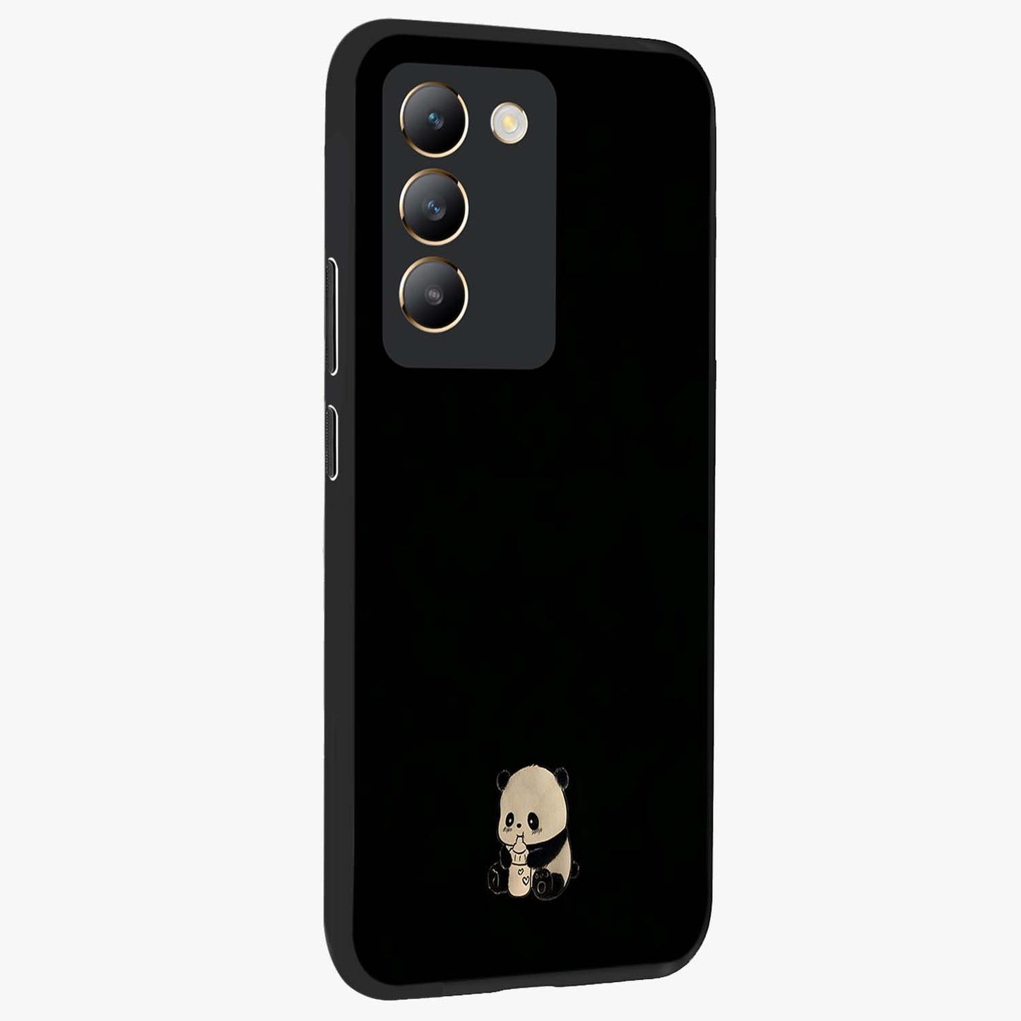 Midnight Panda Love Glass Case upright view showcasing charming panda artwork with playful romantic theme.
