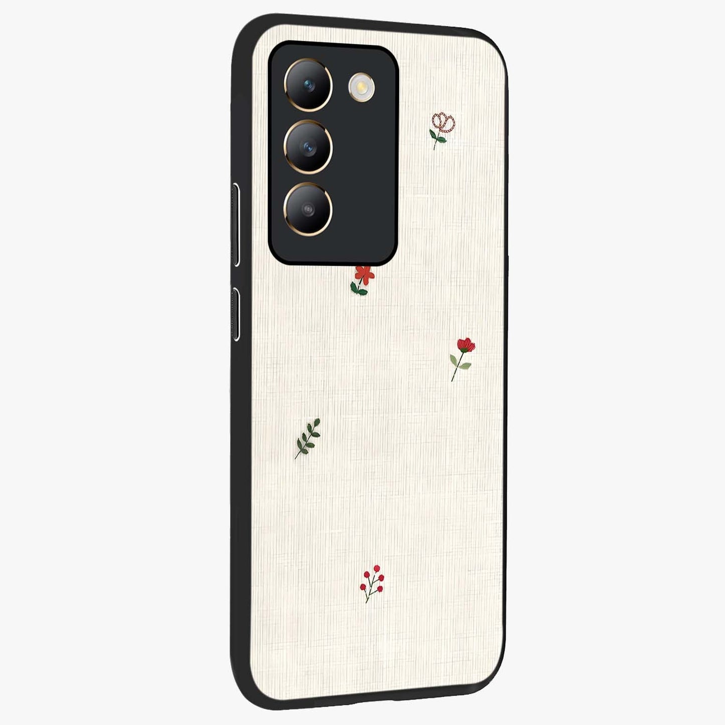 Minimalistic Blue With White Flower Pattern Glass Case upright view showcasing clean white flower artwork with calming blue theme.