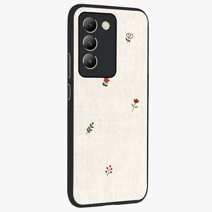 Minimalistic Blue With White Flower Pattern Glass Case upright view showcasing clean white flower artwork with calming blue theme.