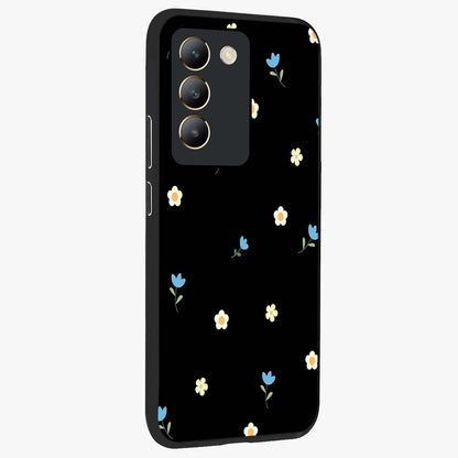 Minimal Petal Whispers Glass Case upright view showcasing elegant floral artwork with modern minimalist style.