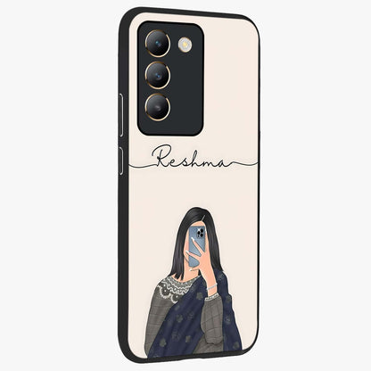 Mirror Mood Muse With Custom Name Glass Case upright view showcasing artistic mirror themed artwork with personalized aesthetic.