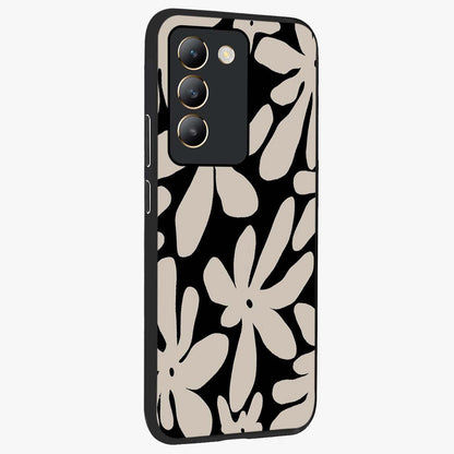 Monochrome Petal Dance Glass Case upright view showcasing artistic floral pattern with stylish monochrome theme.