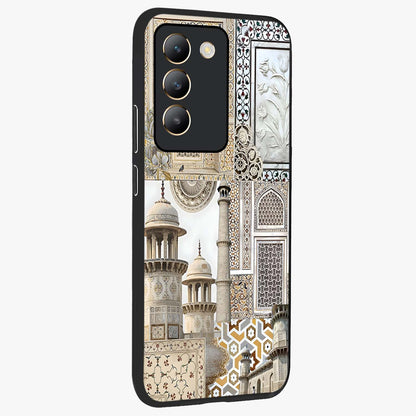 Mughal Marble Legacy Glass Case upright view showcasing ornate Mughal design with luxurious traditional theme.