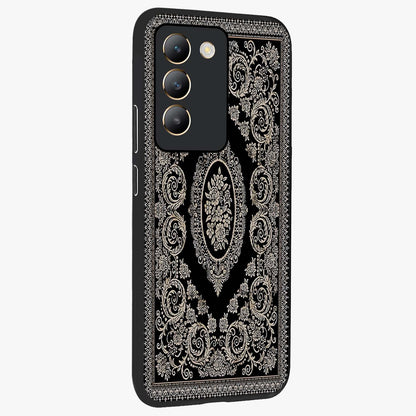 Noir Bloom Elegance Glass Case upright view showcasing graceful floral artwork with luxurious dark theme.