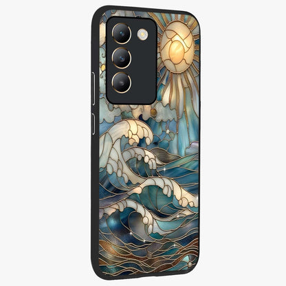 Oceanic Stained Printed Glass Case upright view showcasing decorative ocean pattern artwork with vibrant marine theme.