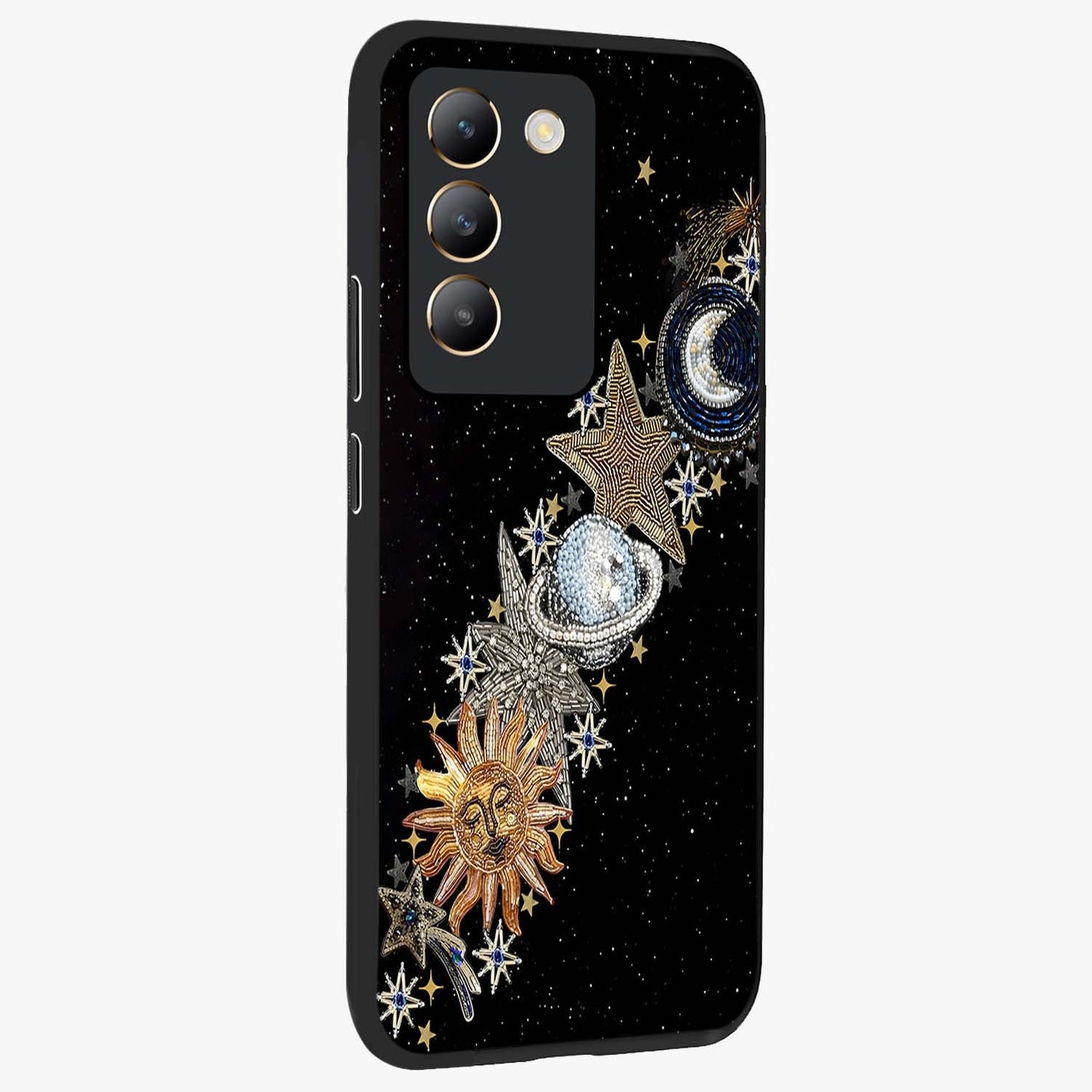 Pearls Universe Object Glass Case upright view showcasing decorative pearl themed artwork with cosmic elegance.