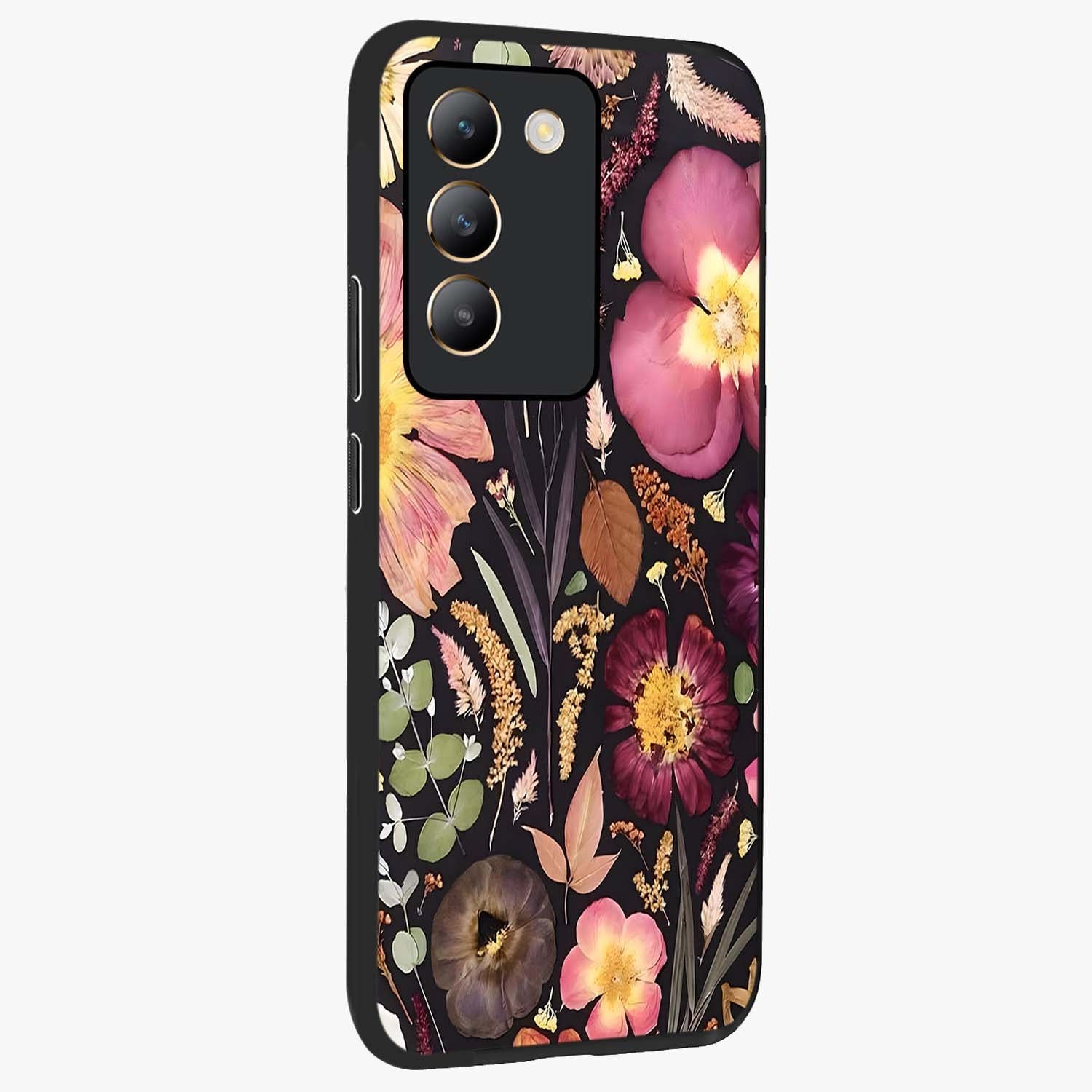 Petal Dream Tapestry Glass Case upright view showcasing detailed floral tapestry artwork with artistic nature theme.