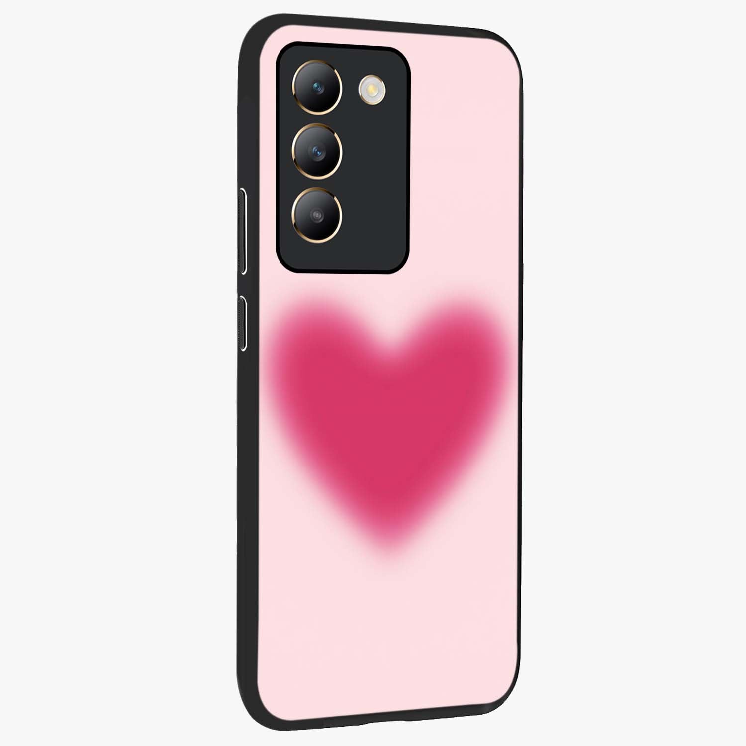 Pink Aura Heart Glass Case upright view showcasing romantic heart artwork with soft pastel theme.