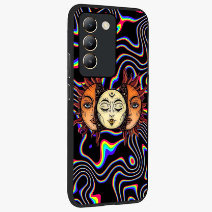 Psychedelic Sun Glass Case upright view showcasing trippy sun artwork with bold psychedelic theme.