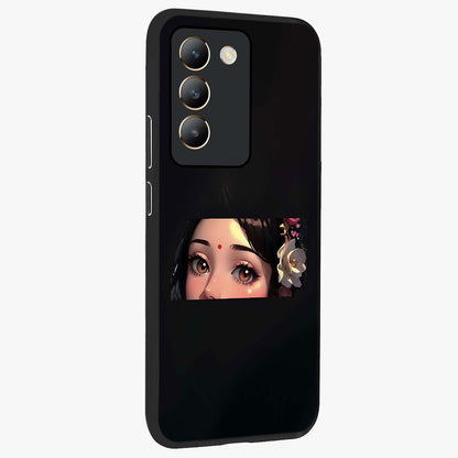 Radha Divine Embrace Glass Case upright view showcasing sacred Radha themed artwork with peaceful devotional style.
