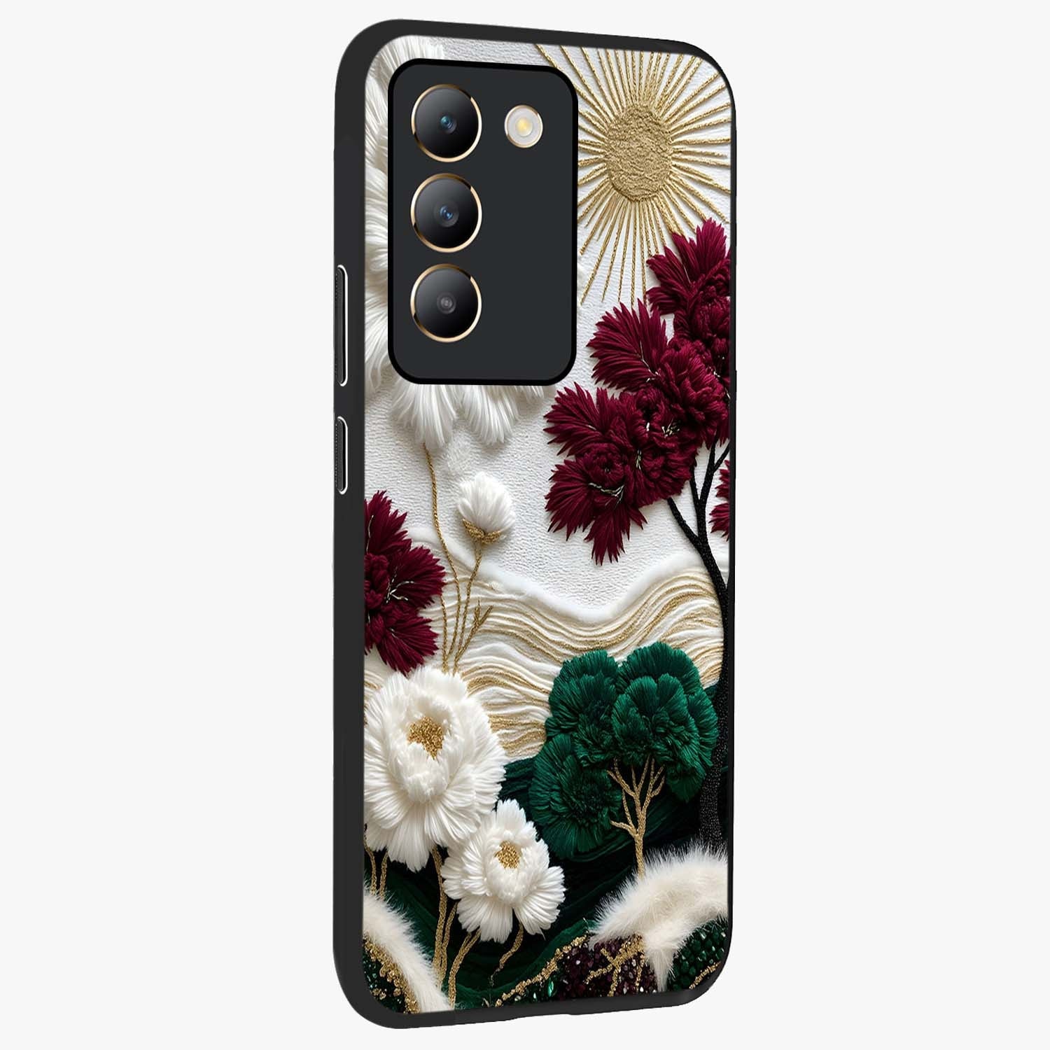 Radiant Bloom Elegance Glass Case upright view showcasing decorative flower artwork with refined botanical theme.