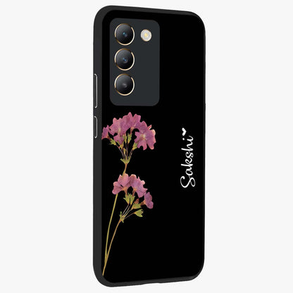 Riching Lavender Flower Custom Name Glass Case upright view showcasing elegant lavender floral artwork with personalized aesthetic.