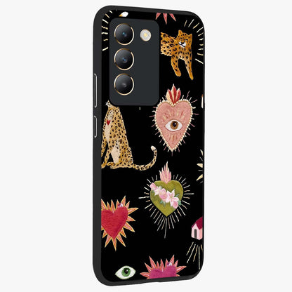 Sacred Jungle Heart Glass Case upright view showcasing vibrant jungle artwork with symbolic heart theme.