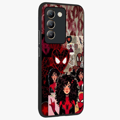 Spider Love Story Glass Case upright view showcasing charming superhero artwork with romantic comic theme.