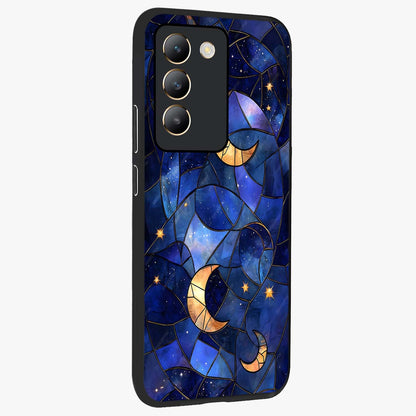 Starlit Sky Tapestry Glass Case upright view showcasing elegant starry sky artwork with cosmic decorative theme.