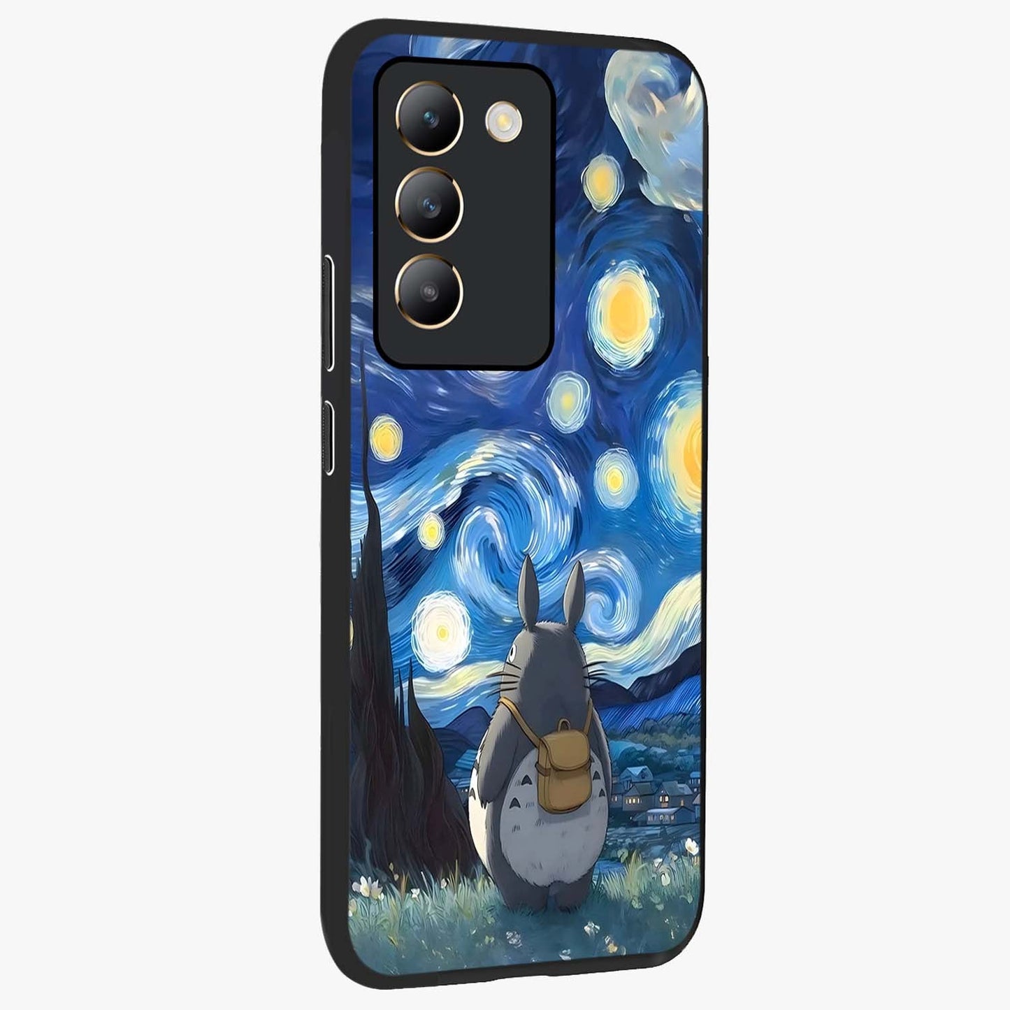 Totoro In Van Gogh Art Glass Case upright view showcasing creative character artwork with painterly artistic theme.