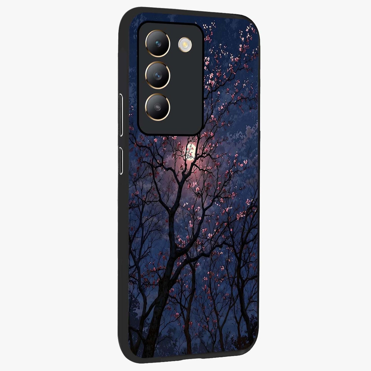 Twilight Sakura Serenade Glass Case upright view showcasing beautiful cherry blossom artwork with serene evening theme.