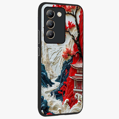 Whispers Of Sakura Waves Glass Case upright view showcasing delicate cherry blossom artwork with elegant nature theme.