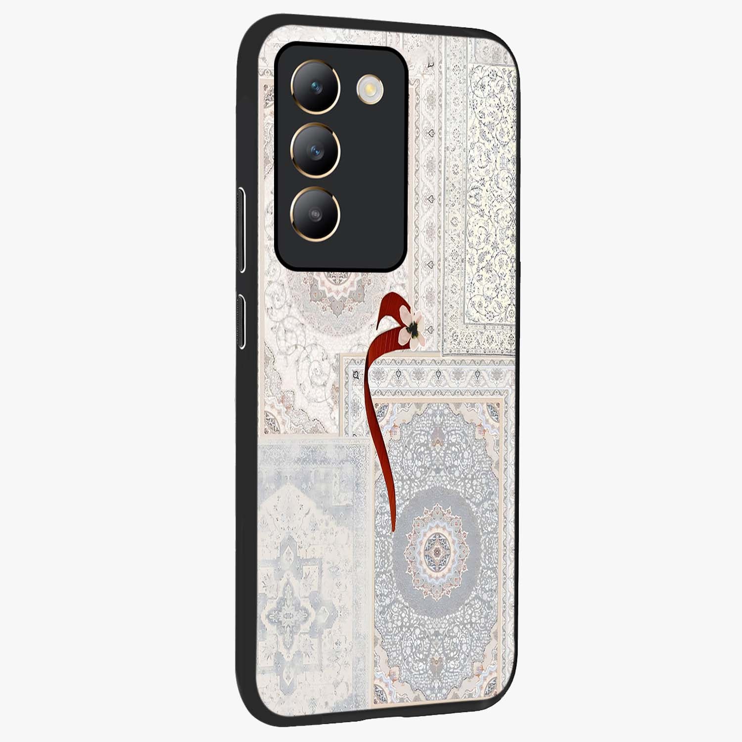 White Aesthetic Bow Glass Case upright view showcasing delicate ribbon bow artwork with cute minimalist theme.