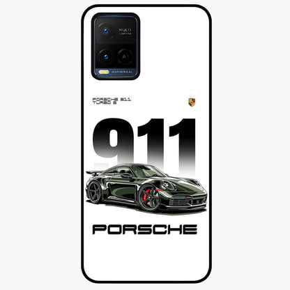 911 Turbo Dominance Glass Case showing clean flat back view with bold 911 sports car artwork and glossy glass finish.