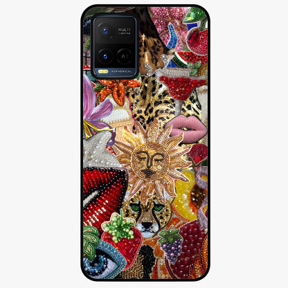Beaded Fashion Jungle Glass Case showing flat back view with vibrant jungle inspired bead artwork and glossy glass finish.