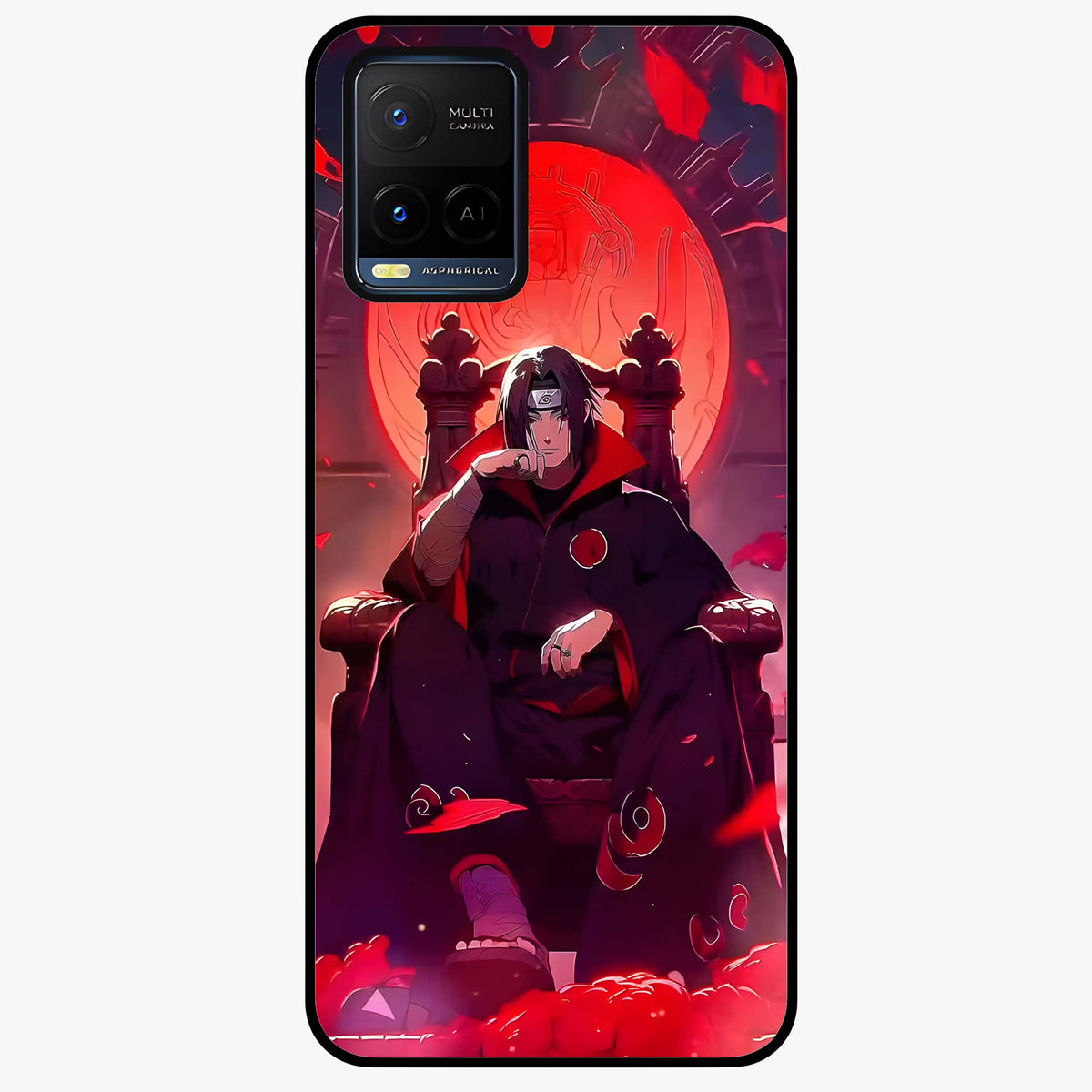 Blood Moon Sovereign Glass Case showing flat back view with mystical blood moon artwork and glossy glass finish.