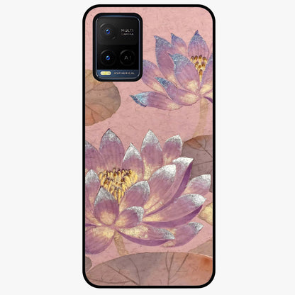 Blossom Mist Lotus Glass Case showing flat back view with serene lotus blossom artwork and glossy glass finish.