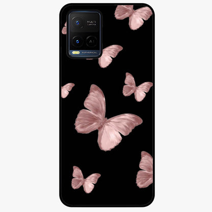 Butterfly Pattern Glass Case showing flat back view with elegant butterfly pattern artwork and glossy glass finish.