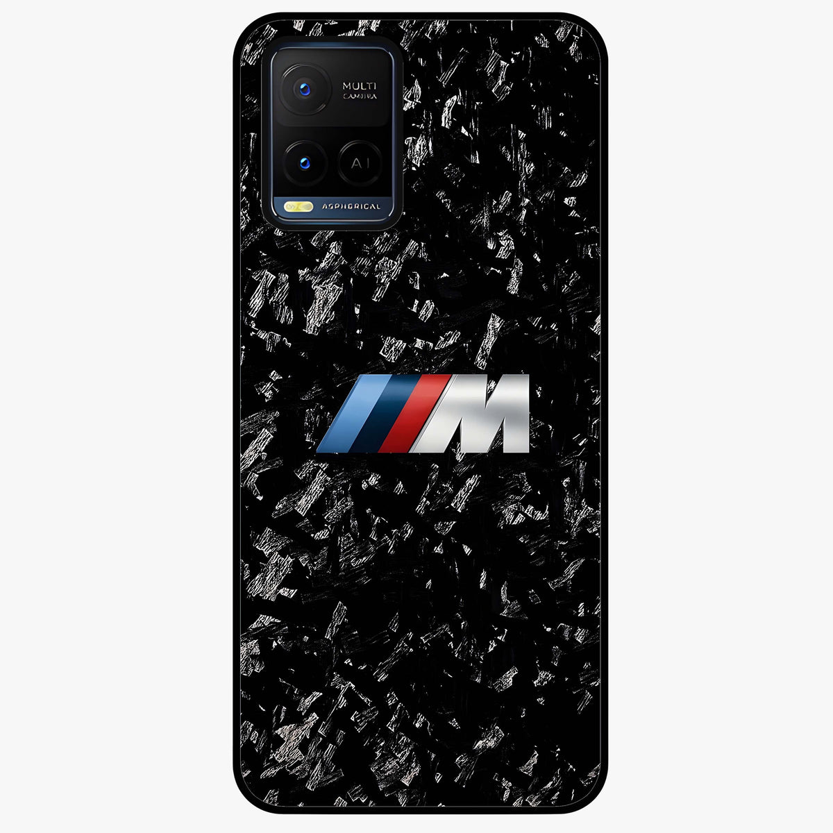 Carbon Speed Mark Glass Case showing flat back view with sporty carbon pattern artwork and glossy glass finish.