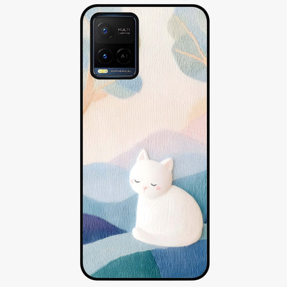 Cotton Dream Cat Glass Case showing flat back view with soft dreamy cat artwork and glossy glass finish.