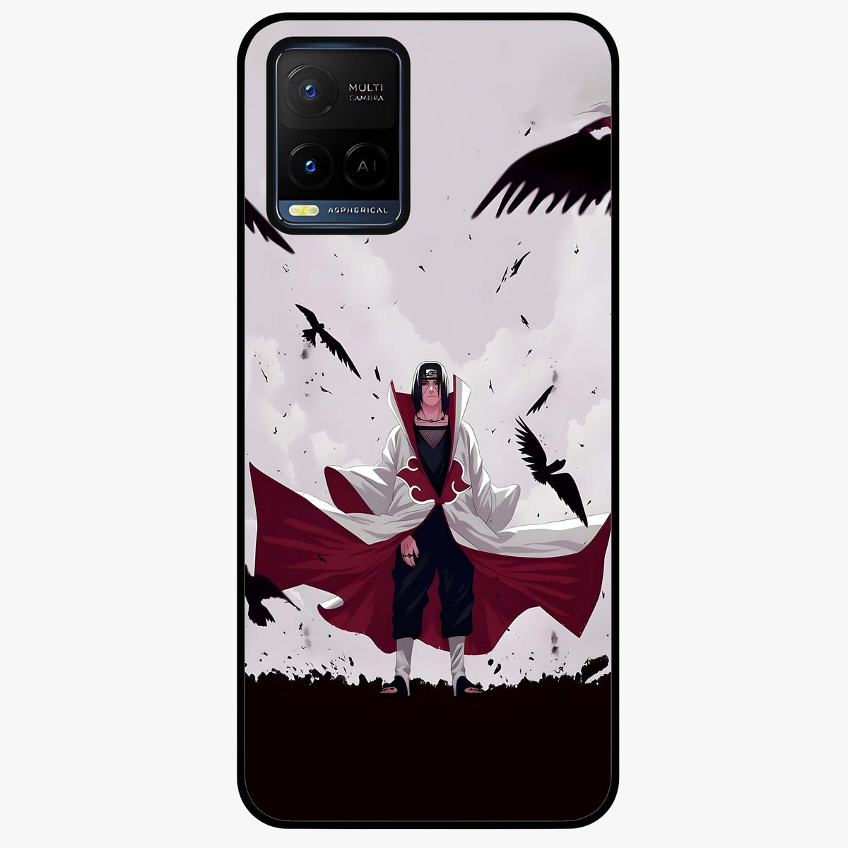 Crimson Crow Ascension Glass Case showing flat back view with mystical crow artwork and glossy glass finish.