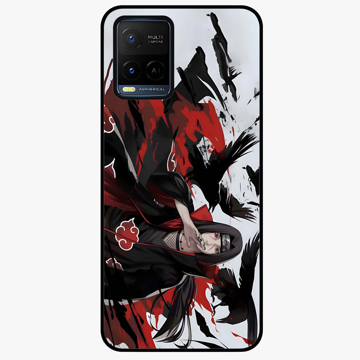 Crimson Crow Illusion Glass Case showing flat back view with artistic crow illusion artwork and glossy glass finish.