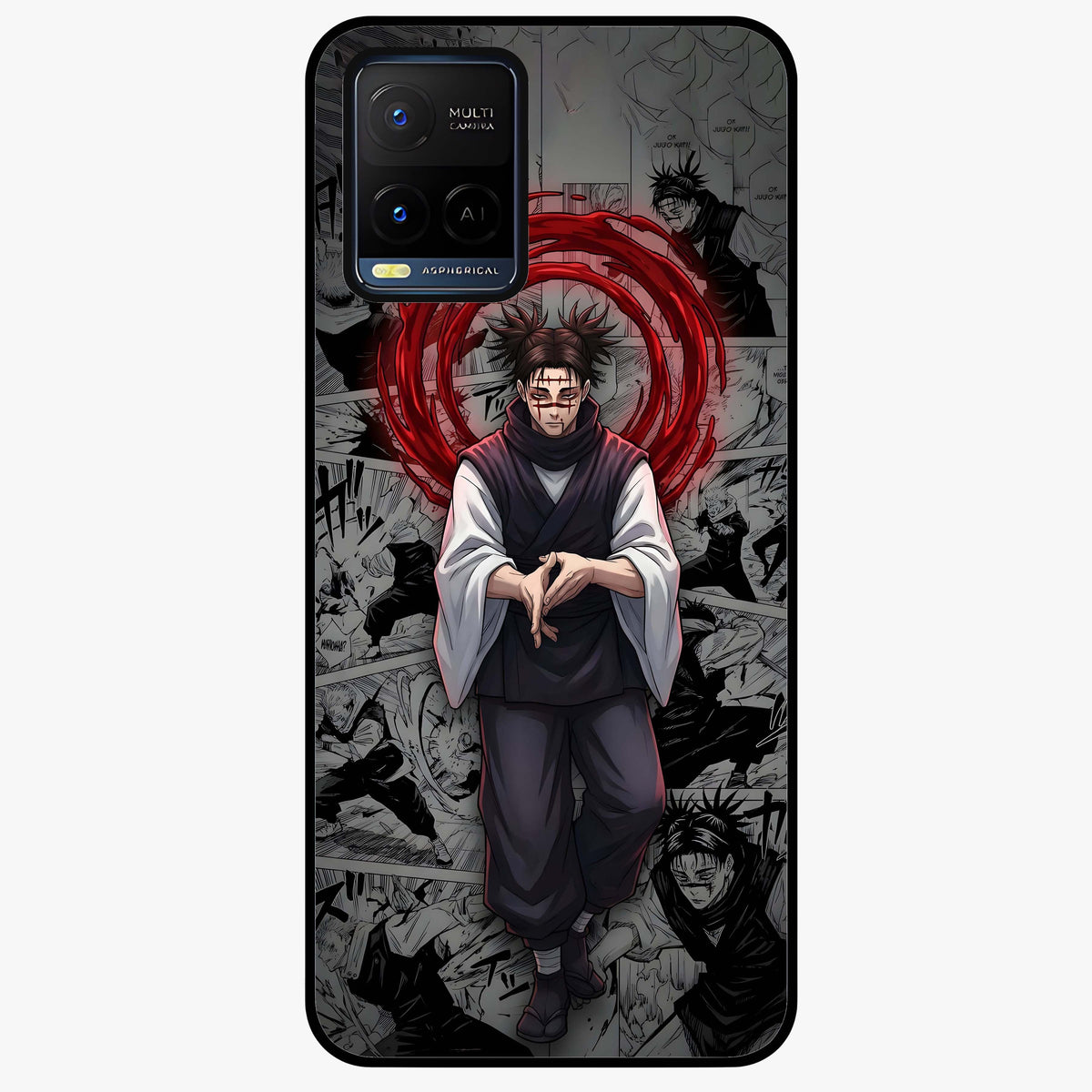 Cursed Ritual Ascension Glass Case showing flat back view with dark ritual themed artwork and glossy glass finish.