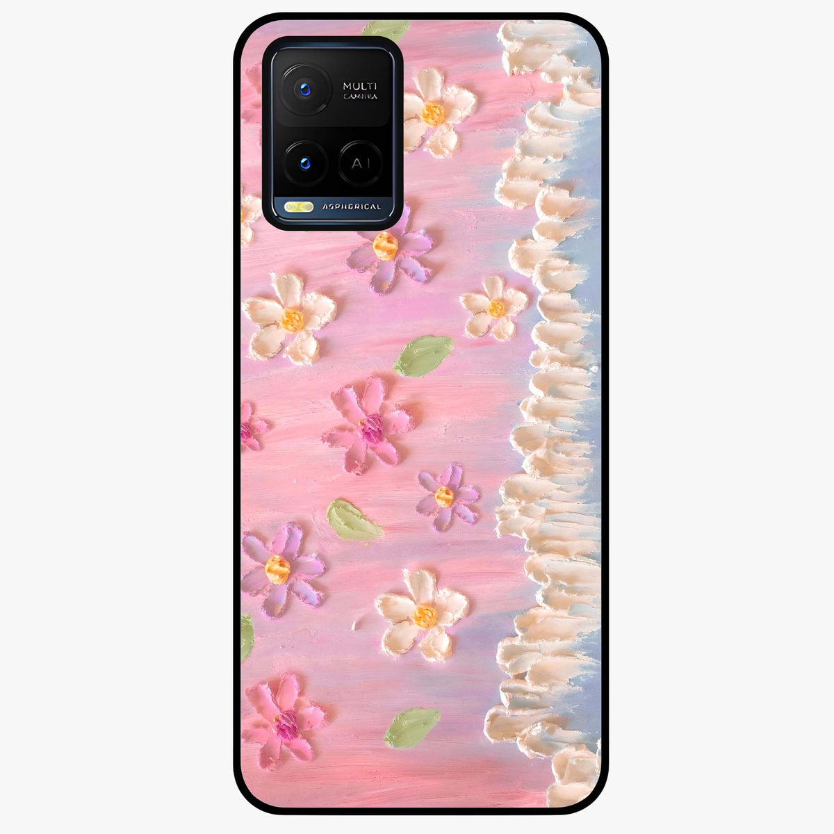 Dreamy Painted Garden Glass Case showing flat back view with artistic painted floral garden artwork and glossy glass finish.