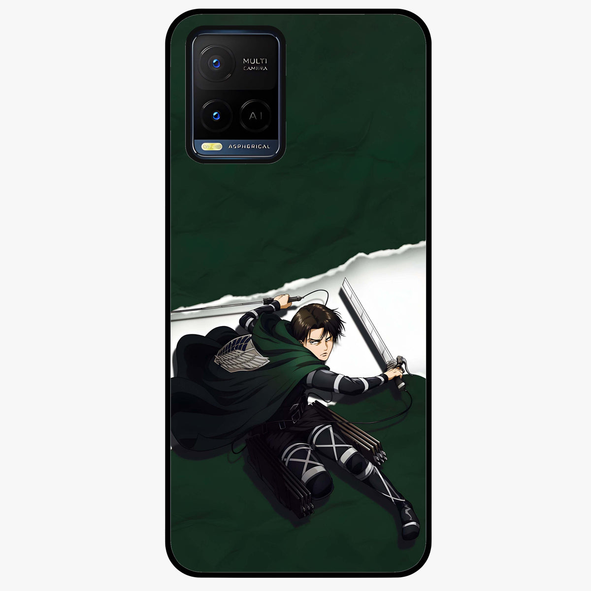 Emerald War Vanguard Glass Case showing flat back view with powerful warrior themed artwork and glossy glass finish.