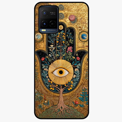 Ethereal Evil Eye Glass Case showing flat back view with mystical evil eye artwork and glossy glass finish.