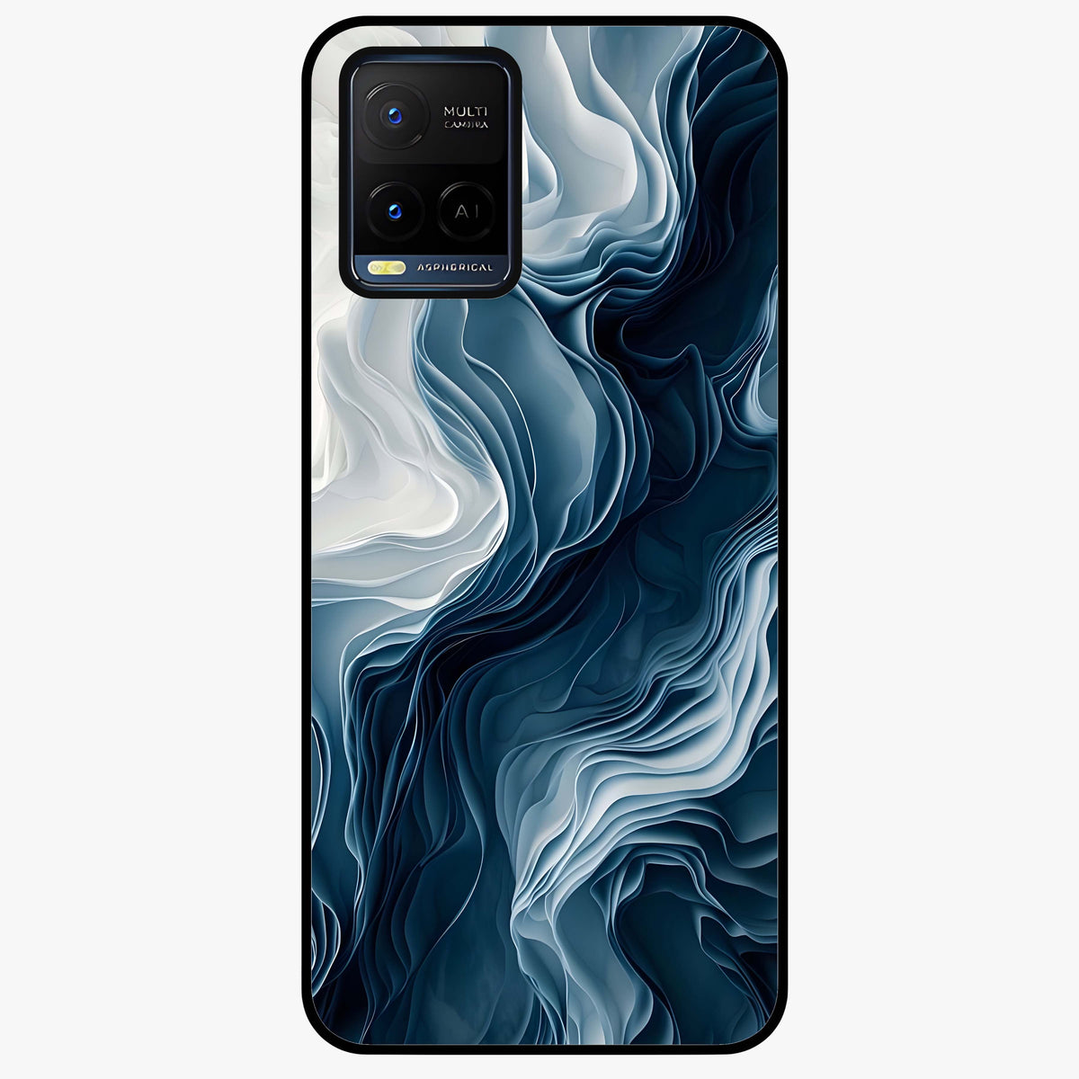 Ethereal Paper Marble Glass Case showing flat back view with soft marble paper texture artwork and glossy glass finish.