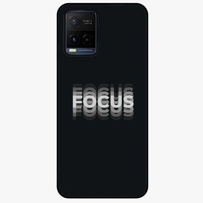 Focus Mode On Glass Case showing flat back view with bold motivational typography design and glossy glass finish.