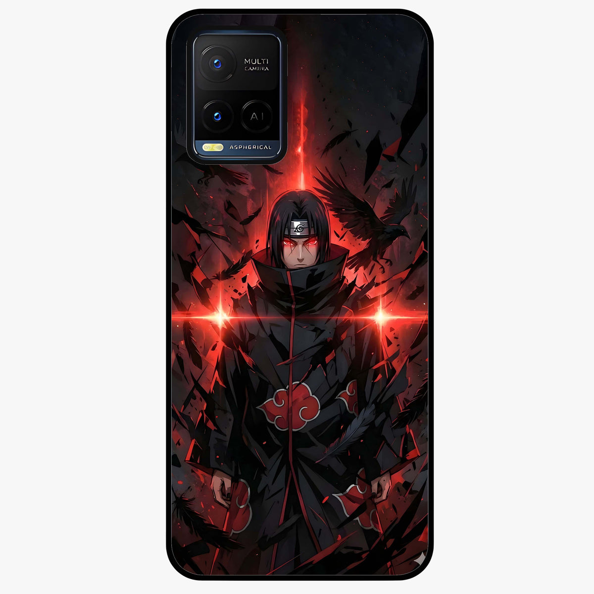 Focused Blade Discipline Glass Case showing flat back view with warrior sword themed artwork and glossy glass finish.