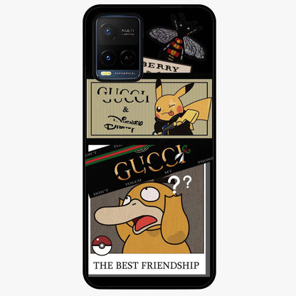 Gucci Play Mashup Glass Case showing flat back view with luxury inspired graphic artwork and glossy glass finish.