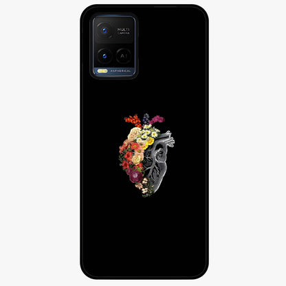 Heart With Flowers Glass Case showing flat back view with heart shaped floral artwork and glossy glass finish.
