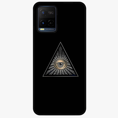 Illuminati Evil Glass Case showing flat back view with mysterious illuminati symbol artwork and glossy glass finish.