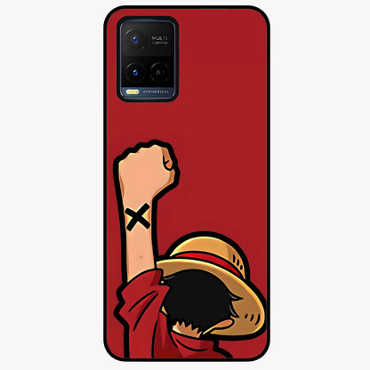 Luffy X Spirit Glass Case showing flat back view with bold anime character artwork and glossy glass finish.
