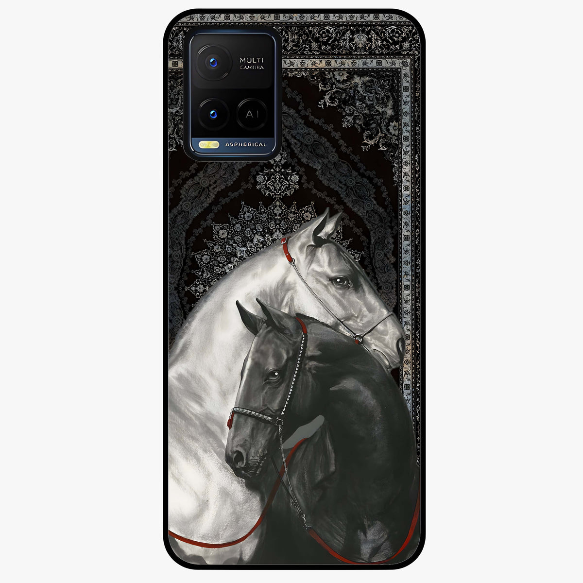 Majestic Ride Legacy Glass Case showing flat back view with powerful automotive inspired artwork and glossy glass finish.