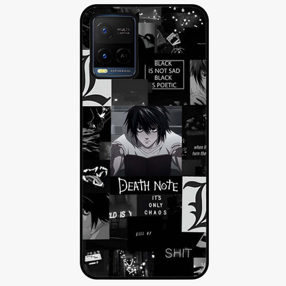 Midnight Chaos Mind Glass Case showing flat back view with abstract dark themed artwork and glossy glass finish.