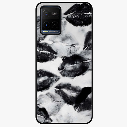 Midnight Kiss Marks Glass Case showing flat back view with lipstick kiss mark artwork and glossy glass finish.