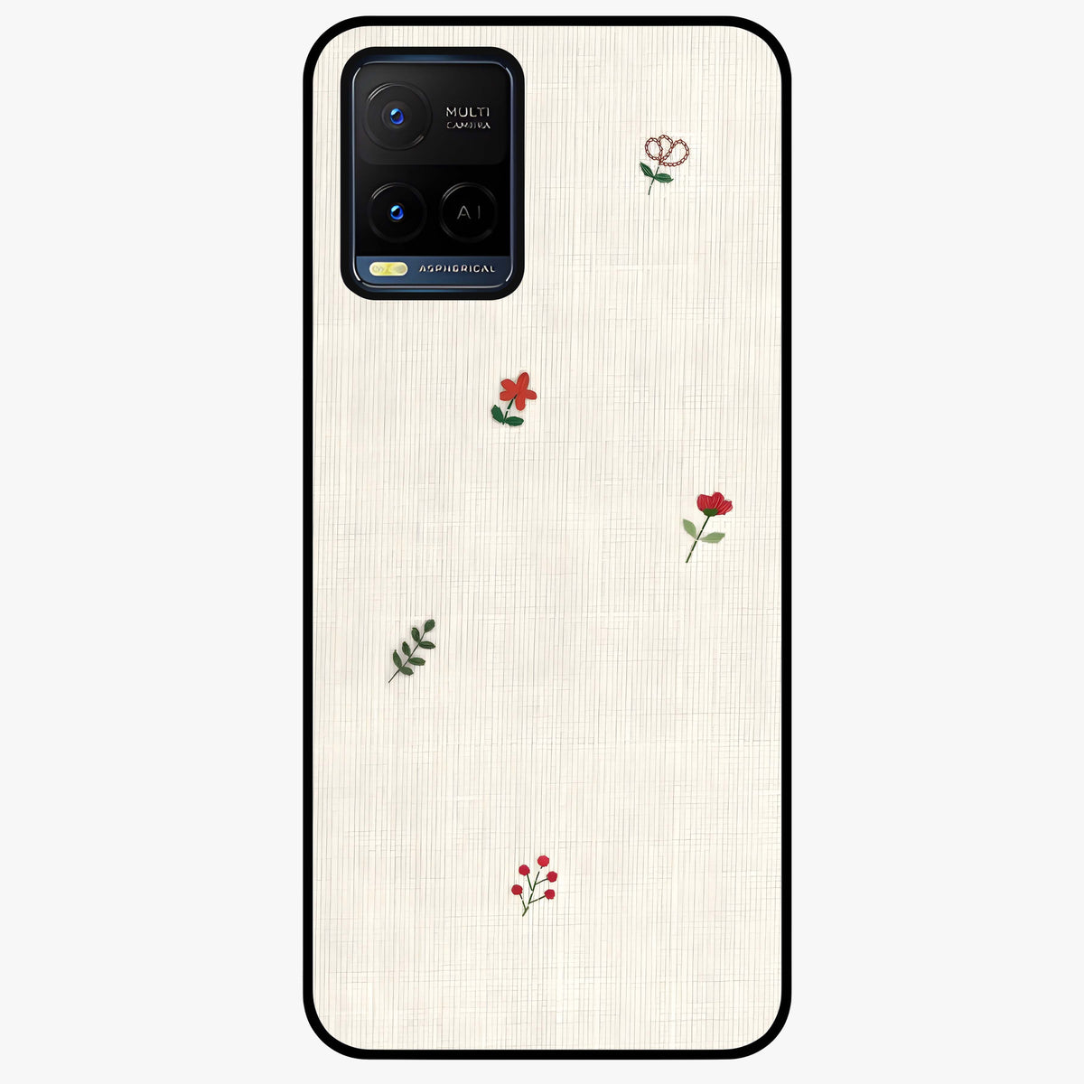 Minimal Petal Whispers Glass Case showing flat back view with soft minimal floral artwork and glossy glass finish.