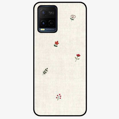 Minimal Petal Whispers Glass Case showing flat back view with soft minimal floral artwork and glossy glass finish.