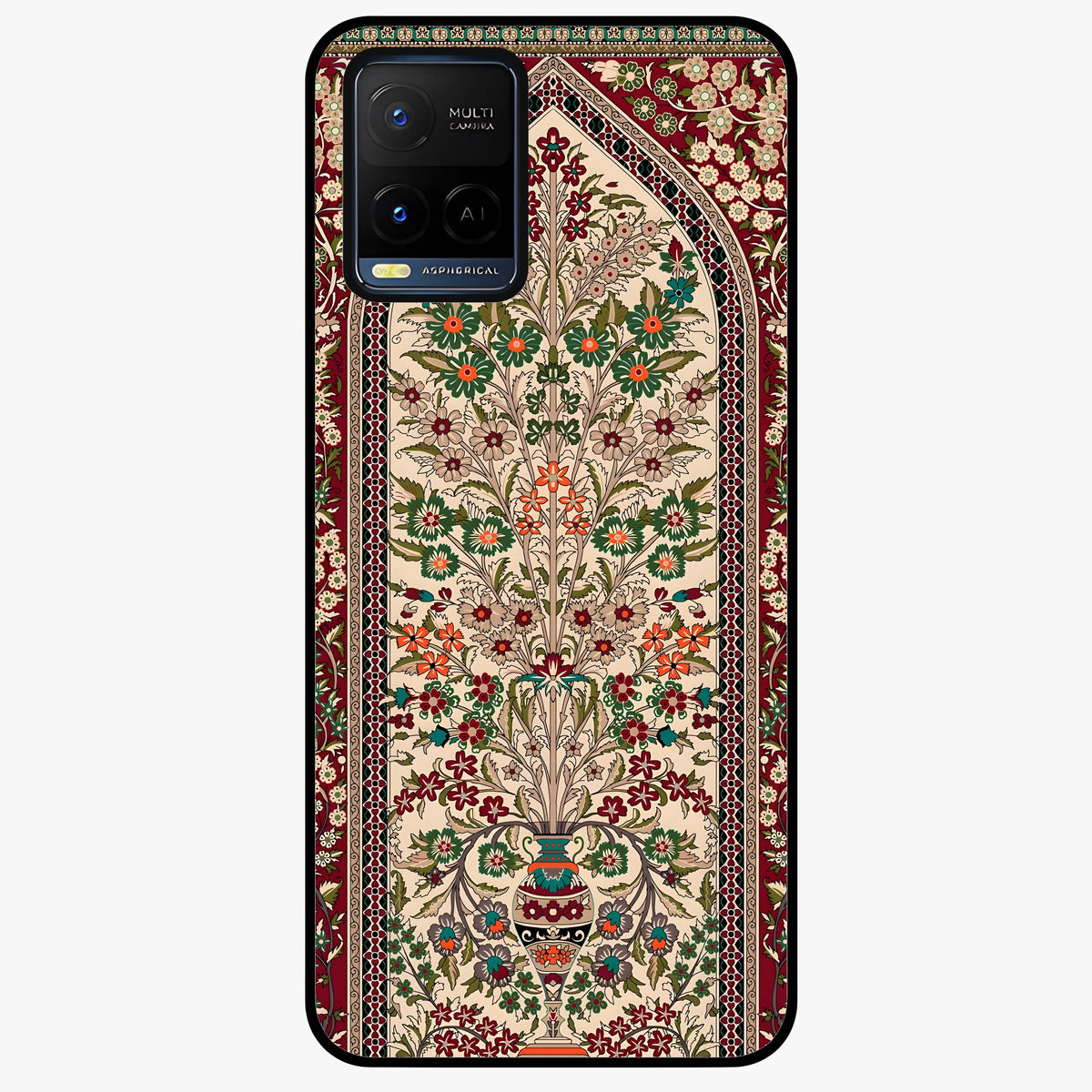 Persian Inspired Glass Case showing flat back view with ornate Persian style pattern artwork and glossy glass finish.