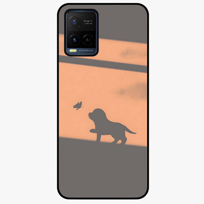 Puppy Shadow Art Glass Case showing flat back view with cute puppy shadow style artwork and glossy glass finish.